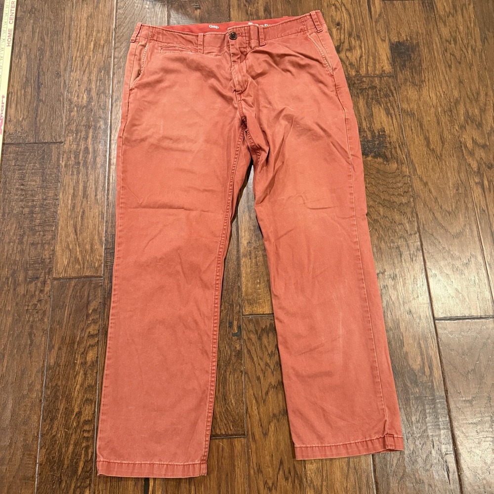 Gap Chino Pants Mens 36x30 chimney Red Lived-In Slim Flat Front Cotton Casual